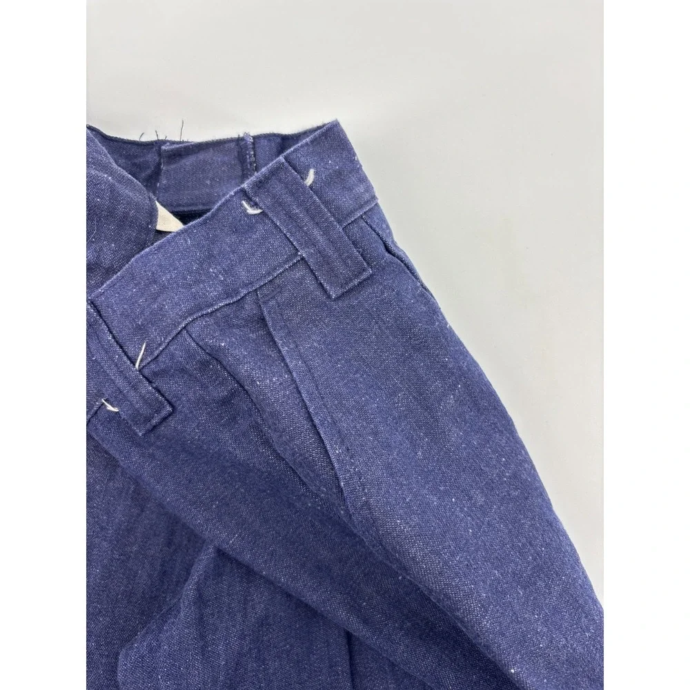 Vintage 1970s Blue Flared Bell Bottom Jeans Pleated Front Slash Pocket 26x31